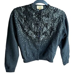 VINTAGE 1950’s  Lambs Wool Hand Beaded Button Sweater